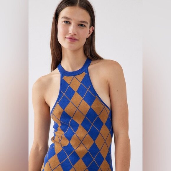 NWT Urban Outfitters Charlie Argyle Knit Mini Dress - Picture 3 of 3